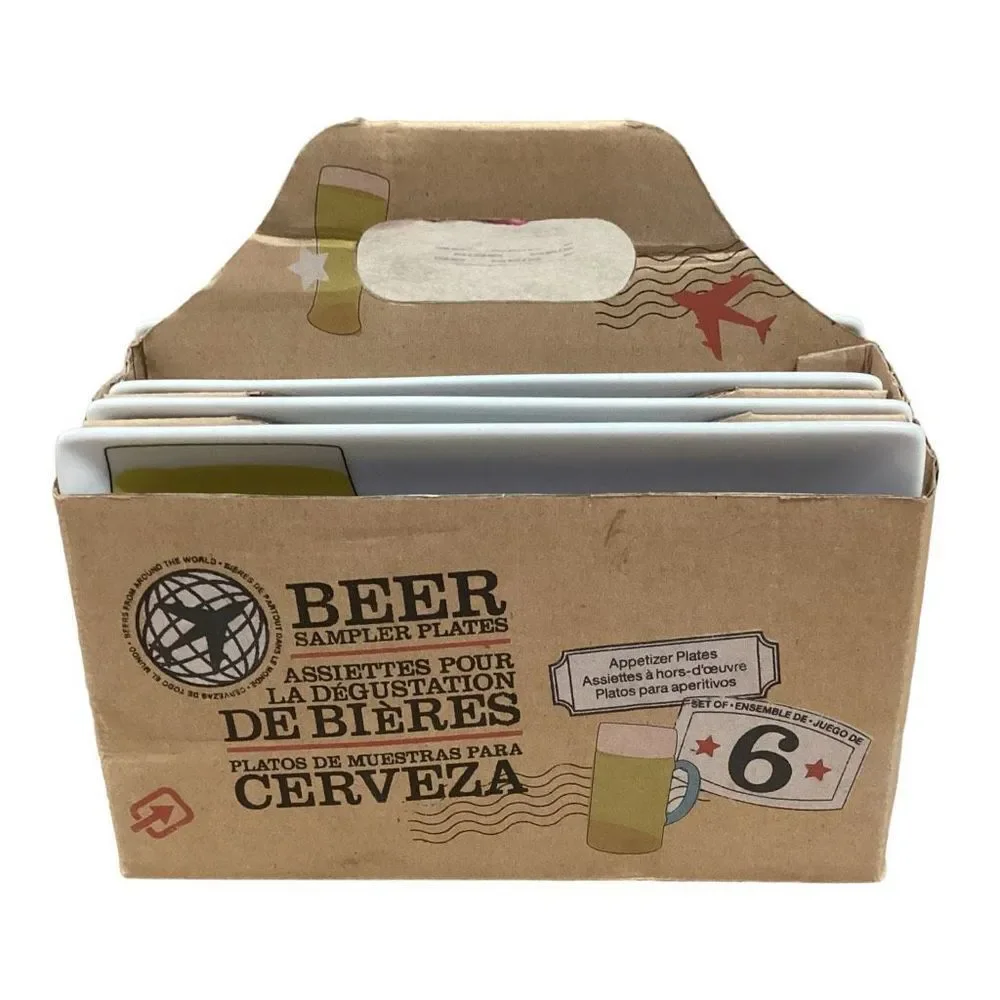 Crate & Barrel Around the World Beer Sampler Appetizer Plates in Tote Box